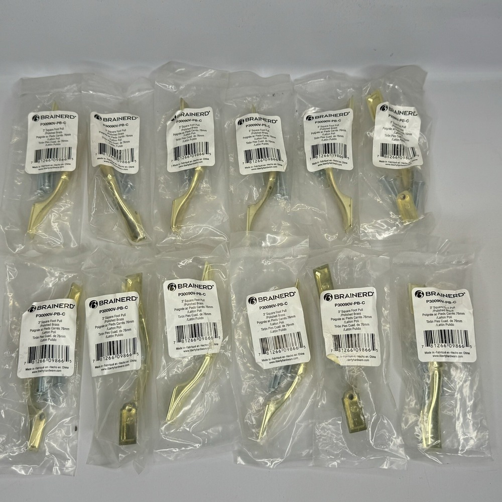 Brainerd P30090V 3-Inch Square Foot Cabinet Handle Pull Lot of 12 Polished Brass